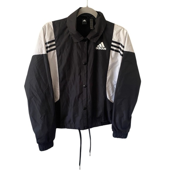 Adidas 3 Stripes Black and White Snap buttons Lightweight Boxy Jacket - Picture 1 of 8